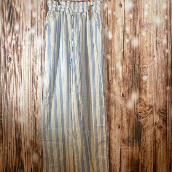 Love Tree Womens Stripped Linen Pants Elastic Waist Size Sm Beachy New With Tags - Picture 3 of 6